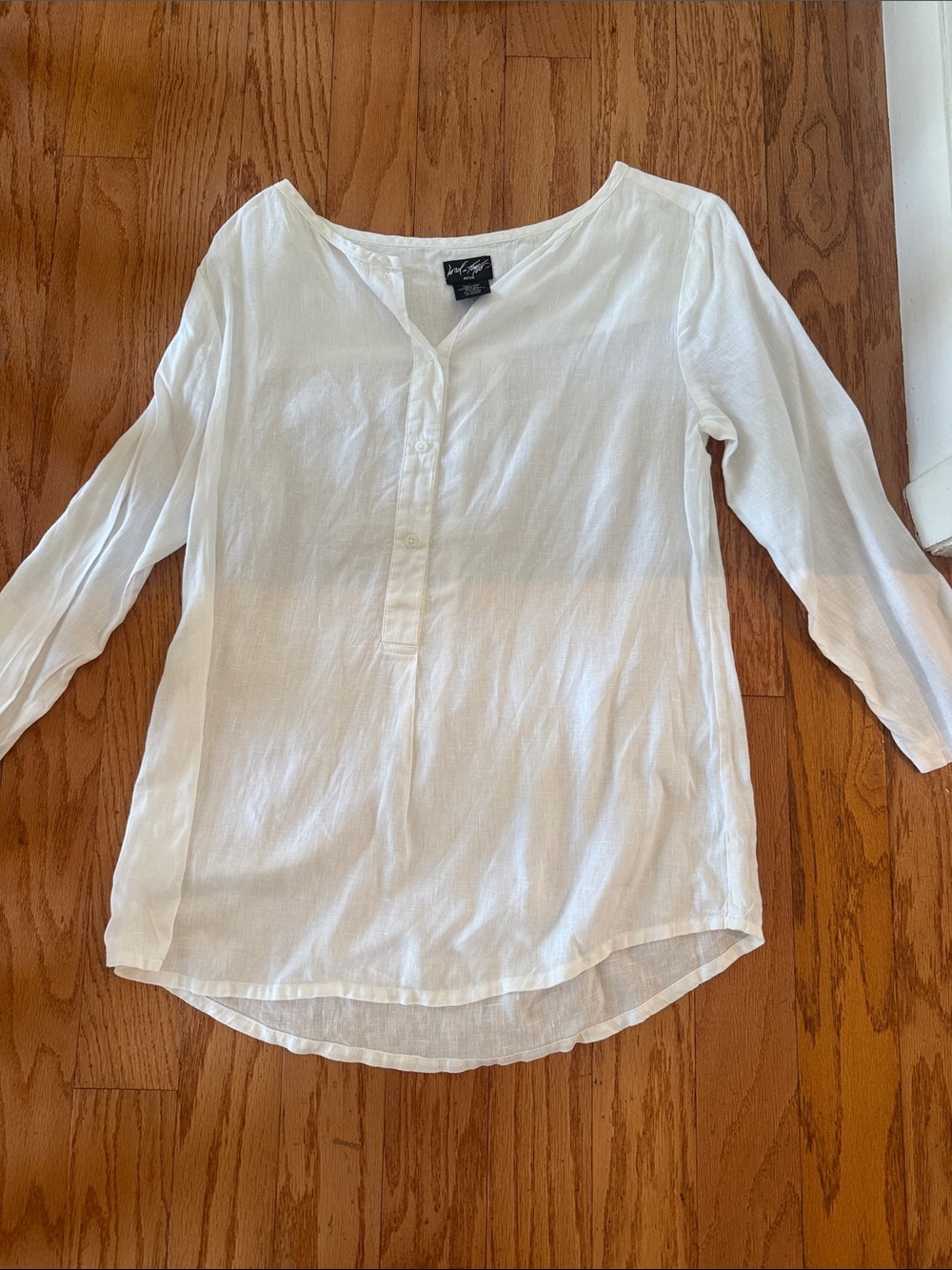 Lord & Taylor White Button-Front Tunic Top